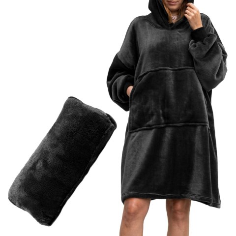 Bluzair Bluza Koc Hoodie Oversize Polska Czarny Bluzair Bluza Koc Hoodie Oversize Polska Czarny