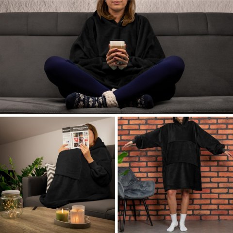 Bluzair Bluza Koc Hoodie Oversize Polska Czarny Bluzair Bluza Koc Hoodie Oversize Polska Czarny