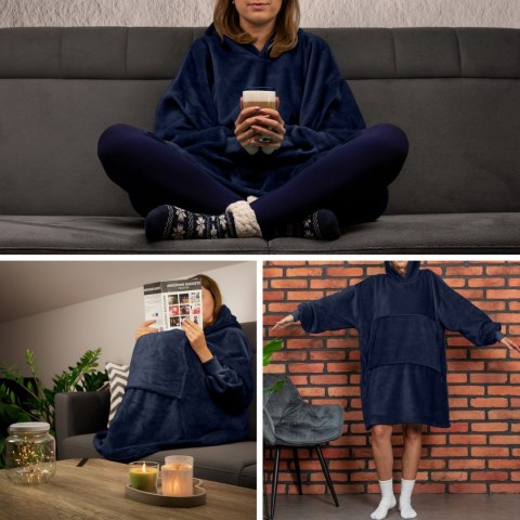 Bluzair Bluza Koc z Kapturem XXL Ciepła Granat 4w1 Bluzair Bluza Koc z Kapturem XXL Ciepła Granat 4w1