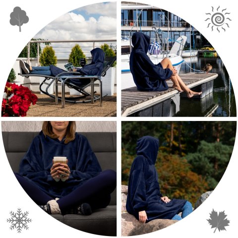 Bluzair Bluza Koc z Kapturem XXL Ciepła Granat 4w1 Bluzair Bluza Koc z Kapturem XXL Ciepła Granat 4w1