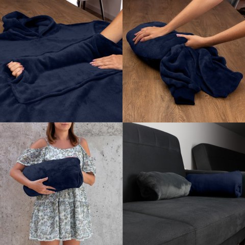 Bluzair Bluza Koc z Kapturem XXL Ciepła Granat 4w1 Bluzair Bluza Koc z Kapturem XXL Ciepła Granat 4w1