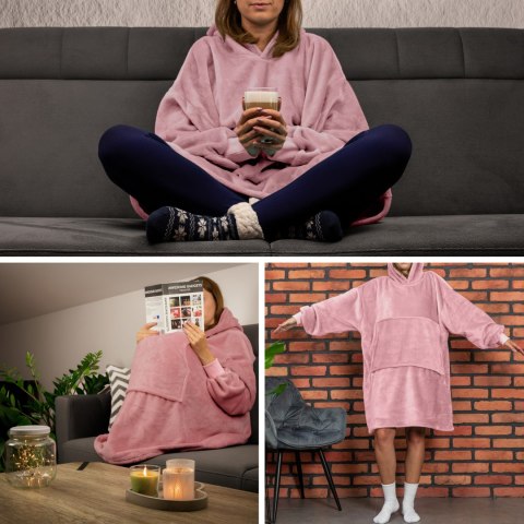 Bluzair Bluza Koc z Kapturem XXL Ciepła Różowy 4w1 Bluzair Bluza Koc z Kapturem XXL Ciepła Różowy 4w1