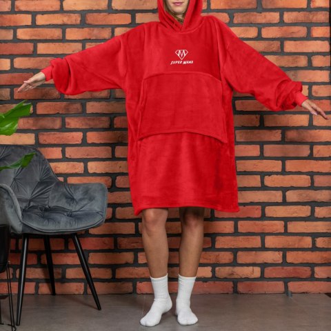 Bluzair SUPER MAMA - Bluza koc - Czerwony - prezent dla mamy - dzień mamy Bluzair SUPER MAMA - Bluza koc - Czerwony - prezent dla mamy - dzień mamy