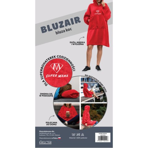 Bluzair SUPER MAMA - Bluza koc - Czerwony - prezent dla mamy - dzień mamy Bluzair SUPER MAMA - Bluza koc - Czerwony - prezent dla mamy - dzień mamy