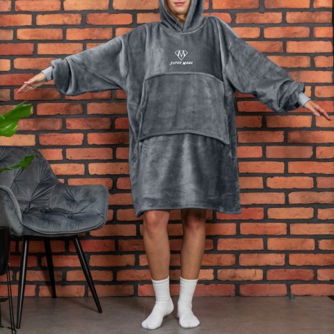 Bluzair SUPER MAMA - Bluza koc - Szary - prezent dla mamy - dzień mamy Bluzair SUPER MAMA - Bluza koc - Szary - prezent dla mamy - dzień mamy