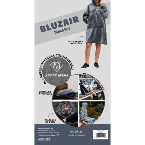 Bluzair SUPER MAMA - Bluza koc - Szary - prezent dla mamy - dzień mamy Bluzair SUPER MAMA - Bluza koc - Szary - prezent dla mamy - dzień mamy