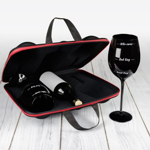 Etui na wino z kieliszkami Who cares prezent ślub Etui na wino z kieliszkami Who cares prezent ślub