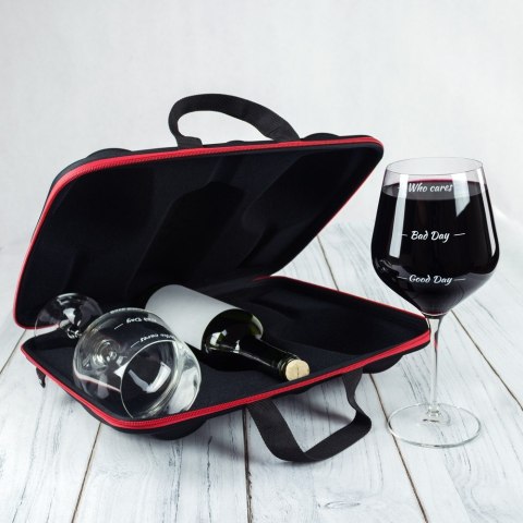 Etui na wino z kieliszkami Who cares rocznica ślub Etui na wino z kieliszkami Who cares rocznica ślub