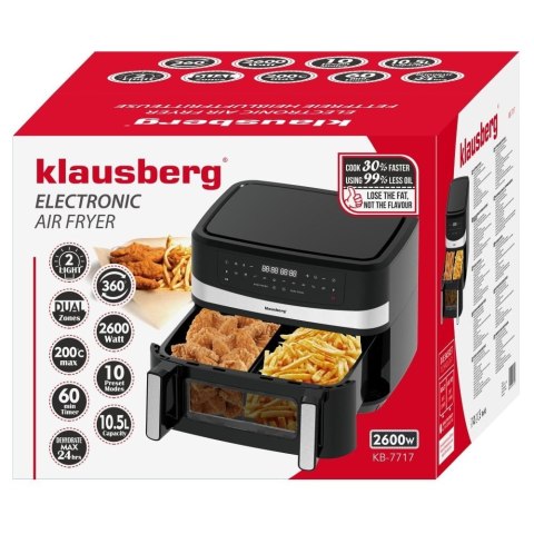 FRYTOWNICA BEZTŁUSZCZOWA DWUKOMOROWA 9L 1750W KLAUSBERG AIR FRYER KB-7717 FRYTOWNICA BEZTŁUSZCZOWA DWUKOMOROWA 9L 1750W KLAUSBERG AIR FRYER KB-7717