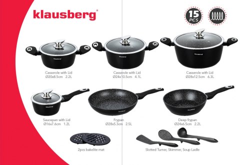 GARNKI GRANITOWE 15 ELE. KLAUSBERG MARMO KB-7322 GARNKI GRANITOWE 15 ELE. KLAUSBERG MARMO KB-7322