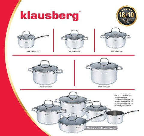 GARNKI KLAUSBERG 9 ELE. INOX 18/10 KB-7215 GARNKI KLAUSBERG 9 ELE. INOX 18/10 KB-7215