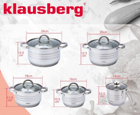 GARNKI STALOWE 10 EL. 1.7/2.1/2.9/3.9/6.6L KLAUSBERG KB-7696 GARNKI STALOWE 10 EL. 1.7/2.1/2.9/3.9/6.6L KLAUSBERG KB-7696