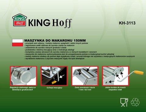 MASZYNKA 5 W 1 DO CIASTA, MAKARONU, RAVIOLI i PIEROGÓW KiNGHOFF KH-3113-b MASZYNKA 5 W 1 DO CIASTA, MAKARONU, RAVIOLI i PIEROGÓW KiNGHOFF KH-3113-b