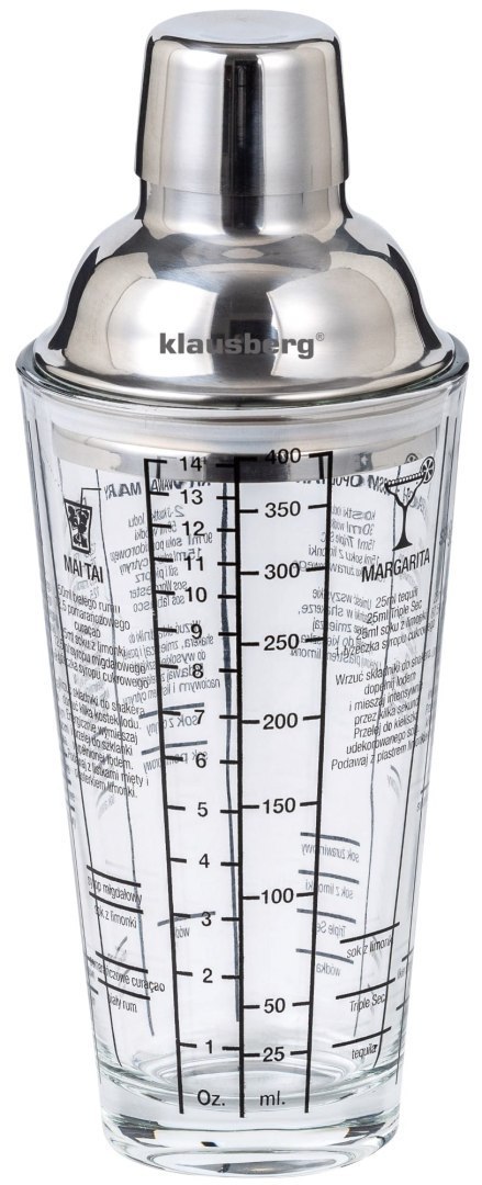 SHAKER DO DRINKÓW KOKTAJLI Z PRZEPISAMI BARMAŃSKI SZKLANY 400ML KLAUSBERG KB-7647 SHAKER DO DRINKÓW KOKTAJLI Z PRZEPISAMI BARMAŃSKI SZKLANY 400ML KLAUSBERG KB-7647