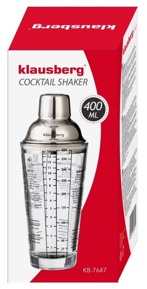 SHAKER DO DRINKÓW KOKTAJLI Z PRZEPISAMI BARMAŃSKI SZKLANY 400ML KLAUSBERG KB-7647 SHAKER DO DRINKÓW KOKTAJLI Z PRZEPISAMI BARMAŃSKI SZKLANY 400ML KLAUSBERG KB-7647