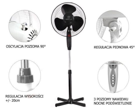 WENTYLATOR PODŁOGOWY 40CM 40W KINGCOOL KC-2124 CZARNY WENTYLATOR PODŁOGOWY 40CM 40W KINGCOOL KC-2124 CZARNY