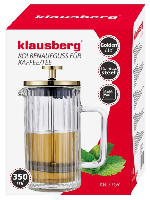 ZAPARZACZ DO KAWY HERBATY SZKLANY 350ML FRENCH PRESS ZŁOTY KLAUSBERG KB-7759 ZAPARZACZ DO KAWY HERBATY SZKLANY 350ML FRENCH PRESS ZŁOTY KLAUSBERG KB-7759
