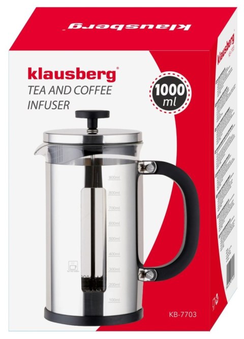 ZAPARZACZ DO KAWY I HERBATY 1.0L FRENCH PRESS KLAUSBERG KB-7703 ZAPARZACZ DO KAWY I HERBATY 1.0L FRENCH PRESS KLAUSBERG KB-7703