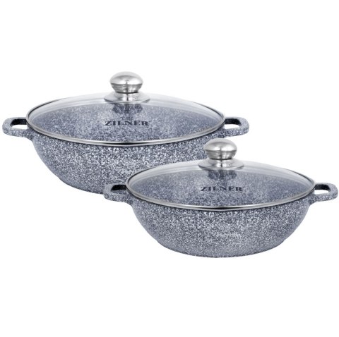 ZESTAW 2 GARNKÓW WOKÓW Z POWŁOKĄ MARMUROWĄ 28 / 32CM ZILNER GREY ZL-8609 ZESTAW 2 GARNKÓW WOKÓW Z POWŁOKĄ MARMUROWĄ 28 / 32CM ZILNER GREY ZL-8609