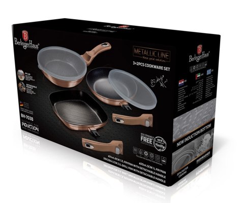 ZESTAW 3 PATELNI GRANITOWYCH Z ODPINANĄ RĄCZKĄ 5 ELE BERLINGER HAUS METALLIC LINE ROSE GOLD BH-7038 ZESTAW 3 PATELNI GRANITOWYCH Z ODPINANĄ RĄCZKĄ 5 ELE BERLINGER HAUS METALLIC LINE ROSE GOLD BH-7038