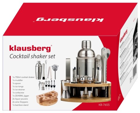 ZESTAW BARMAŃSKI DO DRINKÓW KOKTAJLI 12-ELE SHAKER SREBRNY KLAUSBERG KB-7655 ZESTAW BARMAŃSKI DO DRINKÓW KOKTAJLI 12-ELE SHAKER SREBRNY KLAUSBERG KB-7655