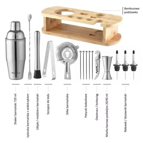 ZESTAW BAROWY 16 ELEMENTÓW SHAKER KLAUSBERG KB-7582 SREBRNY ZESTAW BAROWY 16 ELEMENTÓW SHAKER KLAUSBERG KB-7582 SREBRNY