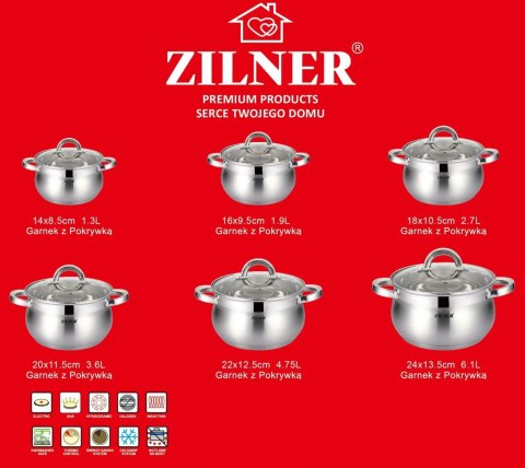 ZESTAW GARNKÓW STALOWYCH 12 ELE ZILNER ZL-8101 ZESTAW GARNKÓW STALOWYCH 12 ELE ZILNER ZL-8101