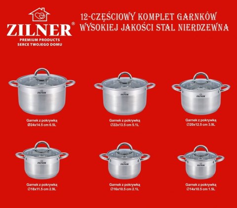 ZESTAW GARNKÓW STALOWYCH 12 ELE ZILNER ZL-8109 ZESTAW GARNKÓW STALOWYCH 12 ELE ZILNER ZL-8109