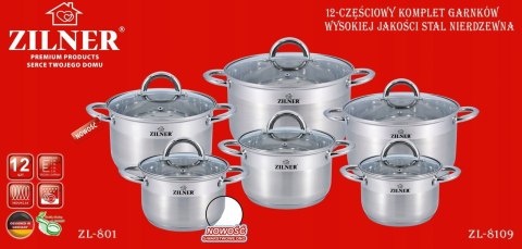 ZESTAW GARNKÓW STALOWYCH 12 ELE ZILNER ZL-8109 ZESTAW GARNKÓW STALOWYCH 12 ELE ZILNER ZL-8109