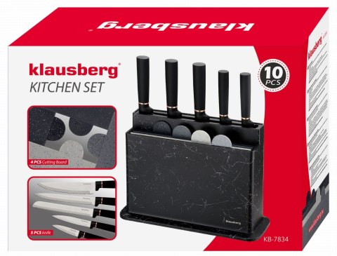 ZESTAW NOŻY KUCHENNYCH W BLOKU Z DESKAMI DO KROJENIA 10-EL. KLAUSBERG KB-7834 ZESTAW NOŻY KUCHENNYCH W BLOKU Z DESKAMI DO KROJENIA 10-EL. KLAUSBERG KB-7834