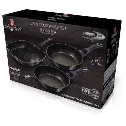 ZESTAW PATELNI GRANITOWYCH 20,24,28cm BERLINGER HAUS METALLIC LINE CARBON PRO BH-6904 ZESTAW PATELNI GRANITOWYCH 20,24,28cm BERLINGER HAUS METALLIC LINE CARBON PRO BH-6904