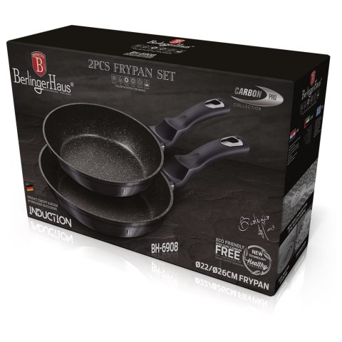 ZESTAW PATELNI Z POWŁ. GRANITOWĄ 22/26cm BERLINGER HAUS Carbon Pro BH-6908 ZESTAW PATELNI Z POWŁ. GRANITOWĄ 22/26cm BERLINGER HAUS Carbon Pro BH-6908