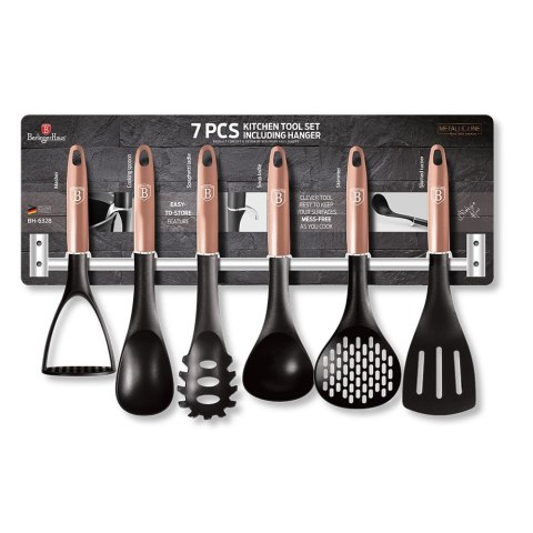 ZESTAW PRZYBORÓW KUCHENNYCH Z RELINGIEM 7-ele BERLINGER HAUS ROSE GOLD BH-6328 ZESTAW PRZYBORÓW KUCHENNYCH Z RELINGIEM 7-ele BERLINGER HAUS ROSE GOLD BH-6328