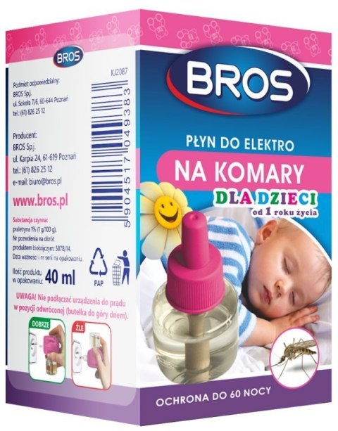 Płyn do Elektrofumigatora na Komary dla Dzieci na 60 Nocy BROS Płyn do Elektrofumigatora na Komary dla Dzieci na 60 Nocy BROS