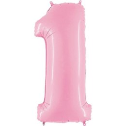 Balon Foliowy Cyfra 1, pudrowy róż, 102cm Grabo Grabo