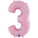 Balon Foliowy Cyfra 3 Różowa Pastel Pink, 66 cm Grabo Grabo