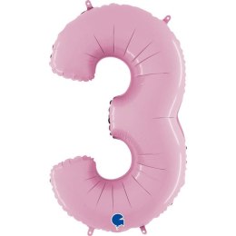 Balon Foliowy Cyfra 3 Różowa Pastel Pink, 66 cm Grabo Grabo