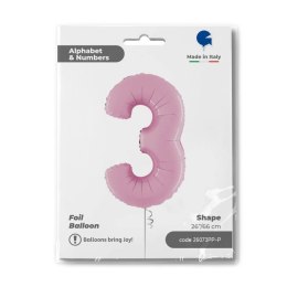 Balon Foliowy Cyfra 3 Różowa Pastel Pink, 66 cm Grabo Grabo