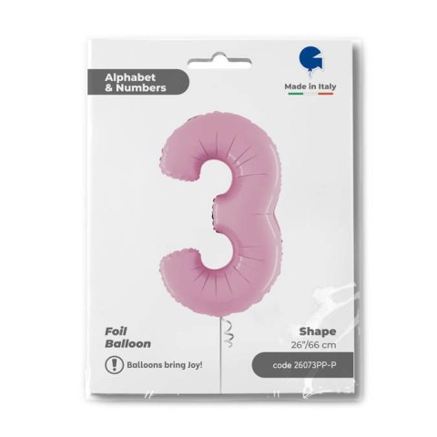 Balon Foliowy Cyfra 3 Różowa Pastel Pink, 66 cm Grabo Grabo Balon Foliowy Cyfra 3 Różowa Pastel Pink, 66 cm Grabo Grabo
