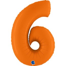 Balon Foliowy Cyfra 6, Matowa Pomarańczowa, 102cm Grabo Grabo