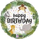 Balon Foliowy Happy Birthday dżungla Safari okrągły 46cm Grabo