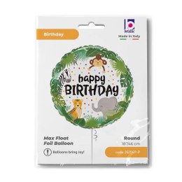 Balon Foliowy Happy Birthday dżungla Safari okrągły 46cm Grabo