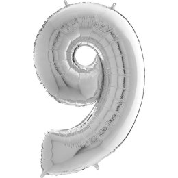 Balon foliowy Cyfra 9 Srebrna - 102 cm Grabo Grabo