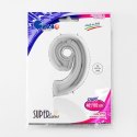 Balon foliowy Cyfra 9 Srebrna - 102 cm Grabo Grabo