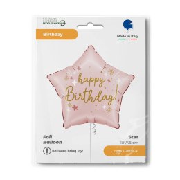 Balon foliowy- różowa, gwiazdka Happy Birthday, 45cm Grabo