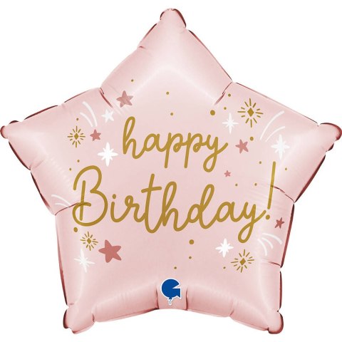 Balon foliowy- różowa, gwiazdka Happy Birthday, 45cm Grabo Balon foliowy- różowa, gwiazdka Happy Birthday, 45cm Grabo