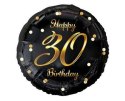 Balon foliowy Happy 30 Birthday, czarny złoty nadruk, 46 cm Godan