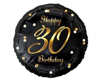 Balon foliowy Happy 30 Birthday, czarny złoty nadruk, 46 cm Godan Balon foliowy Happy 30 Birthday, czarny złoty nadruk, 46 cm Godan