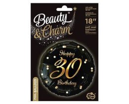 Balon foliowy Happy 30 Birthday, czarny złoty nadruk, 46 cm Godan