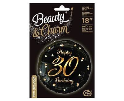 Balon foliowy Happy 30 Birthday, czarny złoty nadruk, 46 cm Godan Balon foliowy Happy 30 Birthday, czarny złoty nadruk, 46 cm Godan